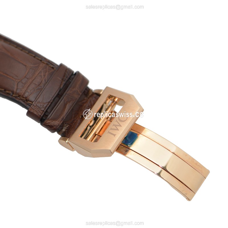 IWC Portuguese Replica - Automatic - 18kt Rose Gold - White Dial - Brown Alligator Strap - View 3