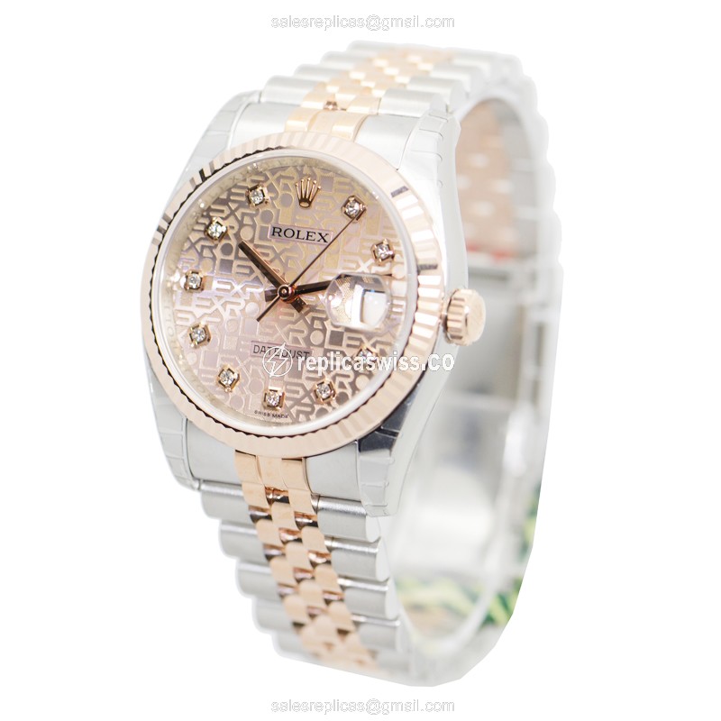 Rolex DATEJUST Replica - 18kt Rose Gold & Steel - Automatic - Pink Dial - View 3