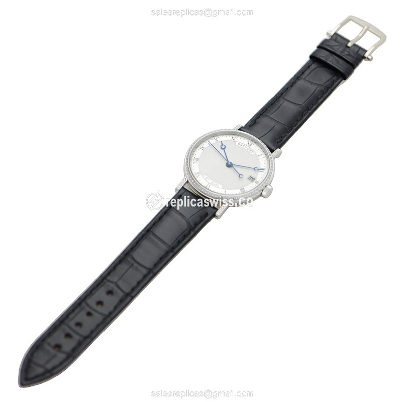 Breguet 9068BB/12/976/DD00 Replica - Automatic - White Gold - Diamond Dial - Silver - Black Alligator Strap - View 2