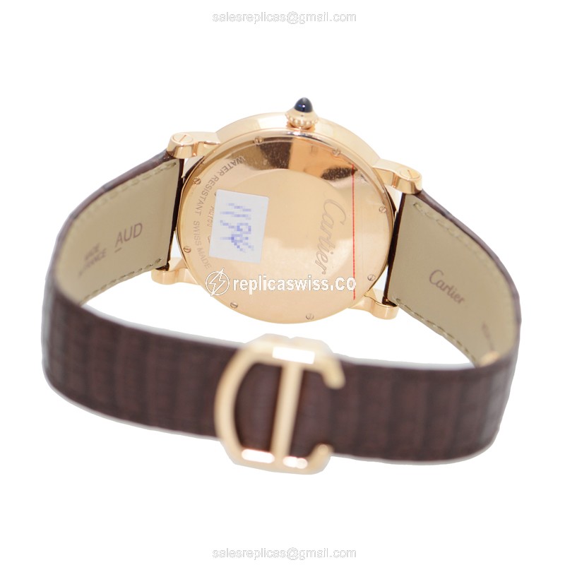 Cartier Rotonde Manual Wind - 18kt Rose Gold - White Dial, Brown Alligator Strap - View 4