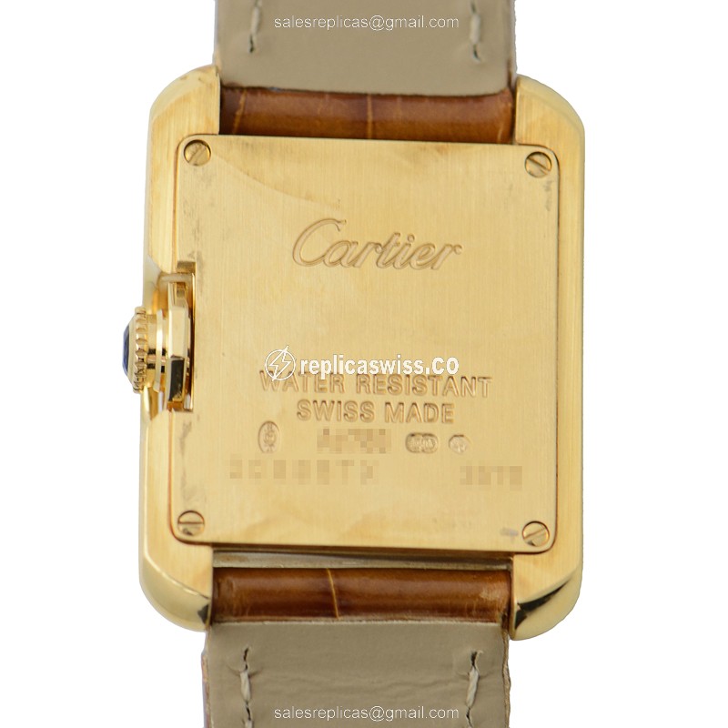 Cartier W5310028 TANK Replica - Quartz - 18kt Gold - White Dial - Brown Alligator Buckle - View 3