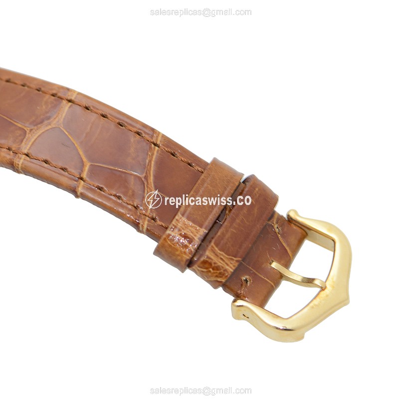 Cartier W5310028 TANK Replica - Quartz - 18kt Gold - White Dial - Brown Alligator Buckle - View 4