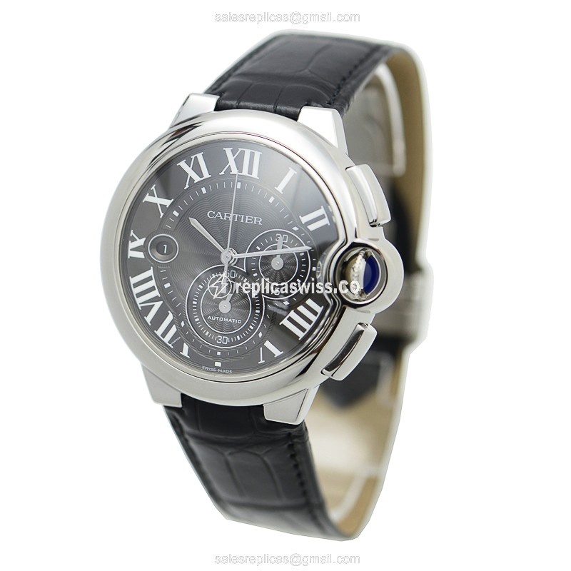 Cartier Ballon Bleu Automatic - Black Dial - Steel Case - Black Alligator Strap - View 3