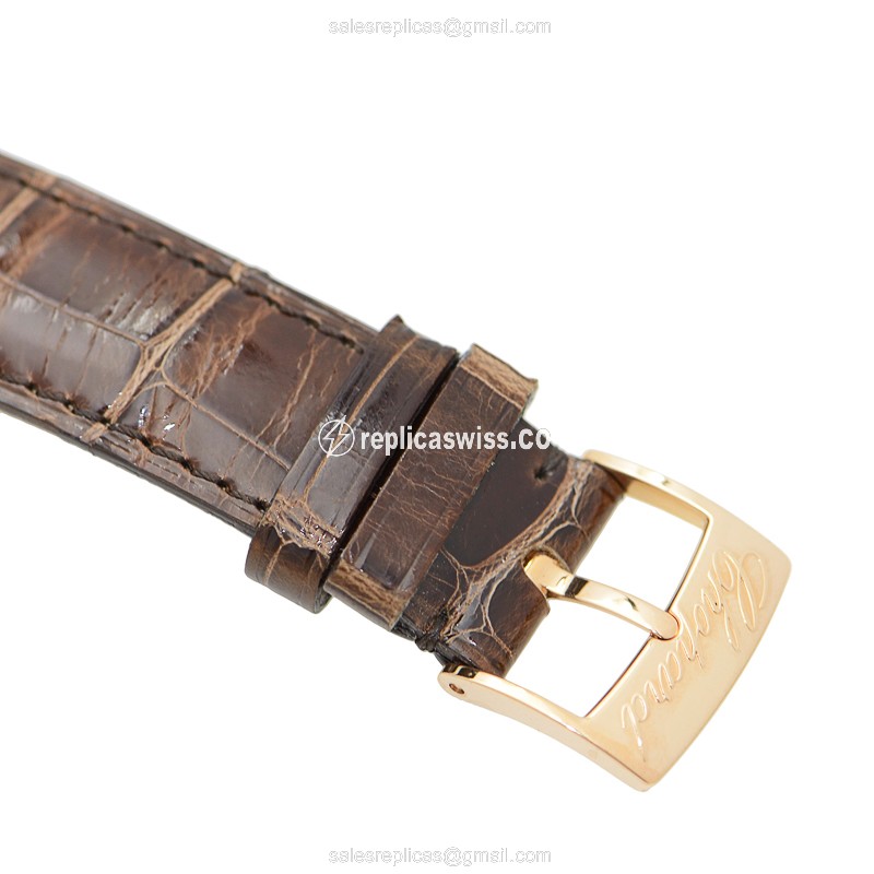 Chopard Happy Sport Quartz 18kt Rose Gold & Diamond - White Dial - Alligator Brown Strap - View 4
