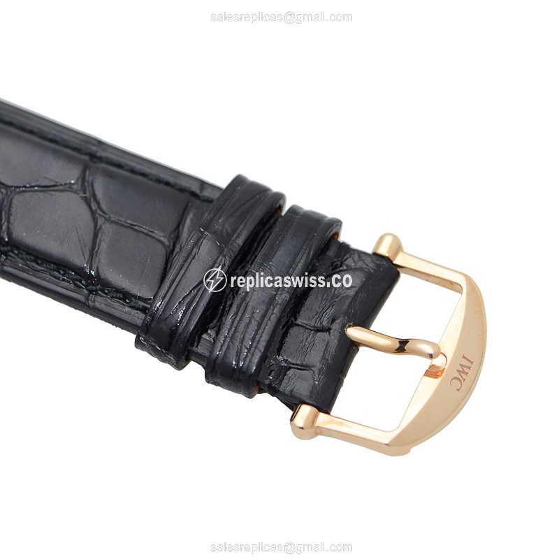 IWC Portofino Replica - Automatic 18kt Rose Gold - Diamond Bezel - Silver Dial - Black Alligator Strap - View 4