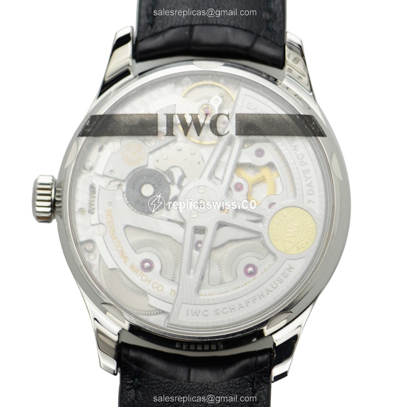 IWC Portuguese Replica - Automatic - Stainless Steel - Silver Dial - Black Alligator Strap - View 3