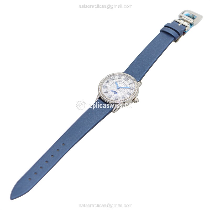Jaeger-Lecoultre Q3463407 Rendez-Vous Replica - Automatic 18kt White Gold - Diamond - Silver Dial - Blue Satin Strap - View 2