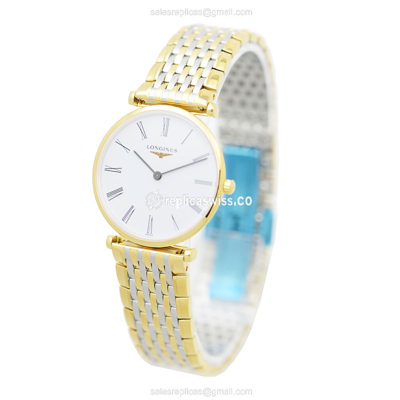 Longines L4.512.2.11.7 Replica - Quartz - Gold PVD Case - White Dial on Gold Strap - View 3