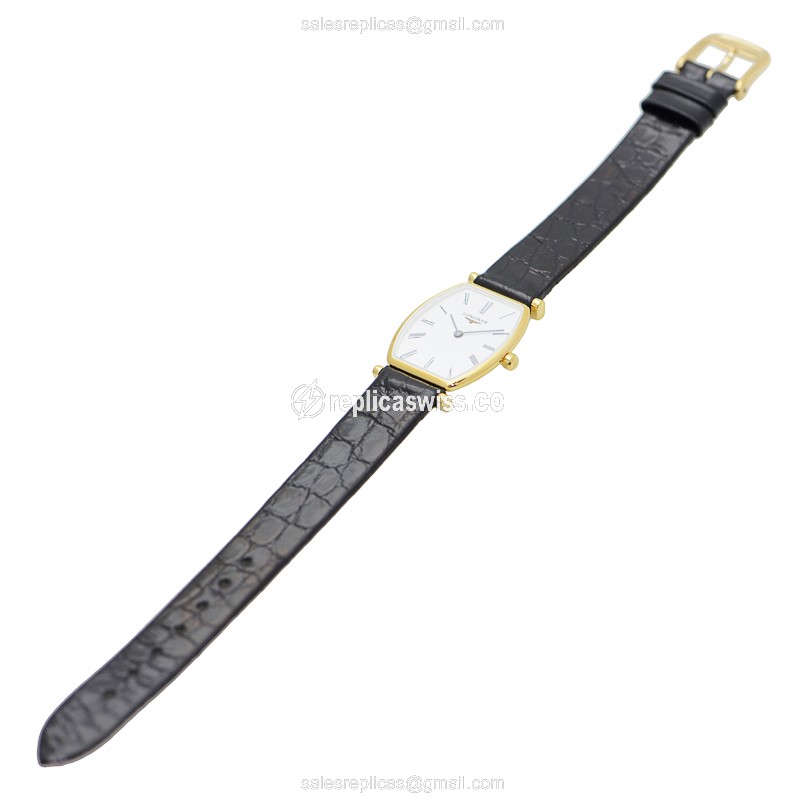 Longines L4.205.2.11.2 Replica - Quartz - Gold PVD - White Dial on Black Alligator - View 2