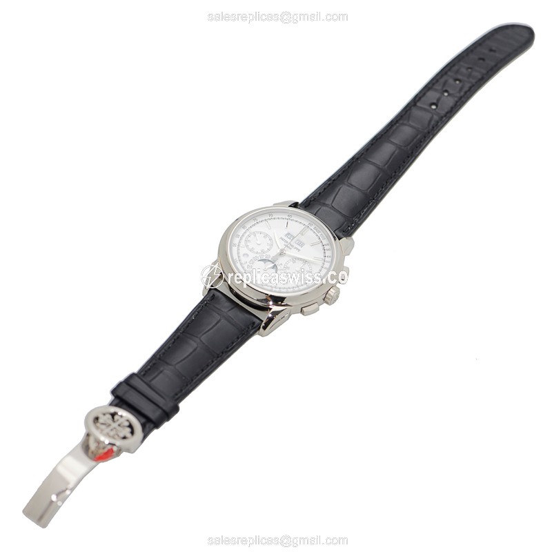 Patek Philippe 5270G-013 Replica - Manual Wind - 18kt Gold - Silver Dial - Black Alligator Strap - View 2