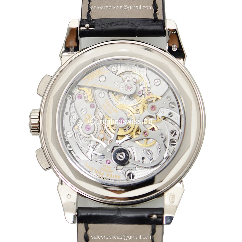 Patek Philippe 5270G-013 Replica - Manual Wind - 18kt Gold - Silver Dial - Black Alligator Strap - View 3