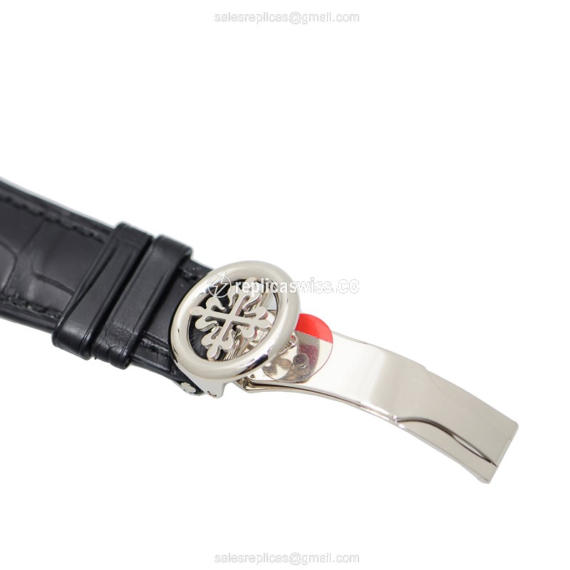 Patek Philippe 5270G-013 Replica - Manual Wind - 18kt Gold - Silver Dial - Black Alligator Strap - View 4