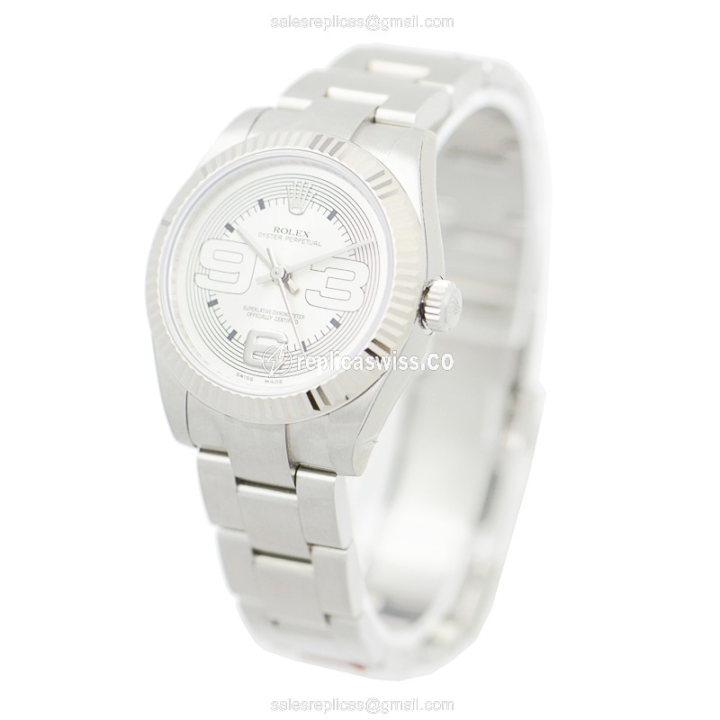 Rolex 177234SVAR39MAXI OYSTER PERPETUAL Replica - Automatic - White Dial, Silver Clasp & Strap - View 3