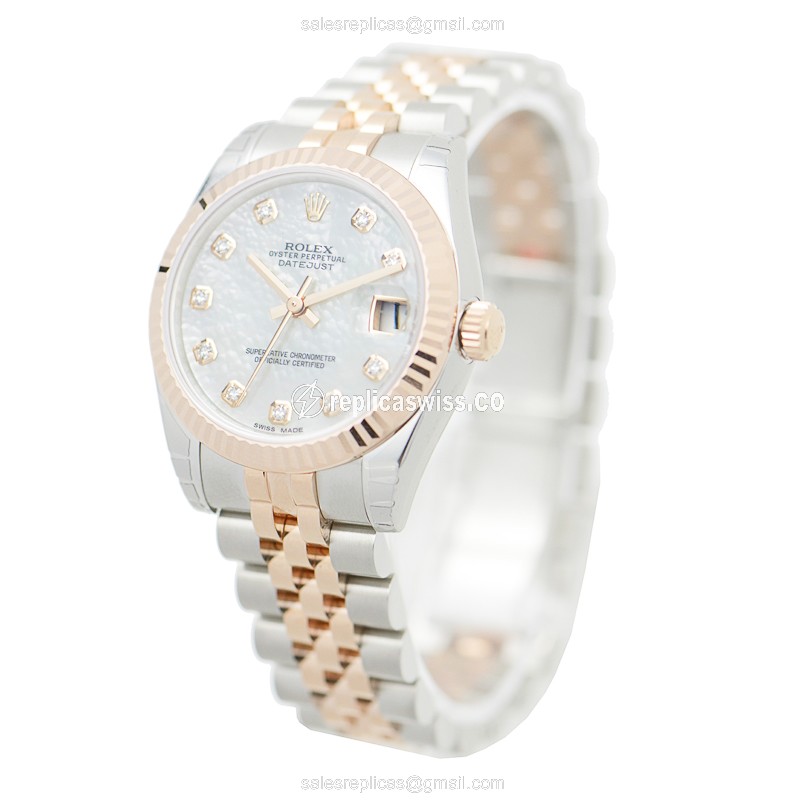 Rolex Datejust Replica - Automatic - 18kt Rose Gold & Steel Case - Silver Dial - View 3