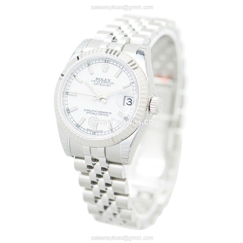 Rolex Datejust Lady Replica - Automatic - White Gold & Steel - Silver Dial - Steel Bracelet - View 3
