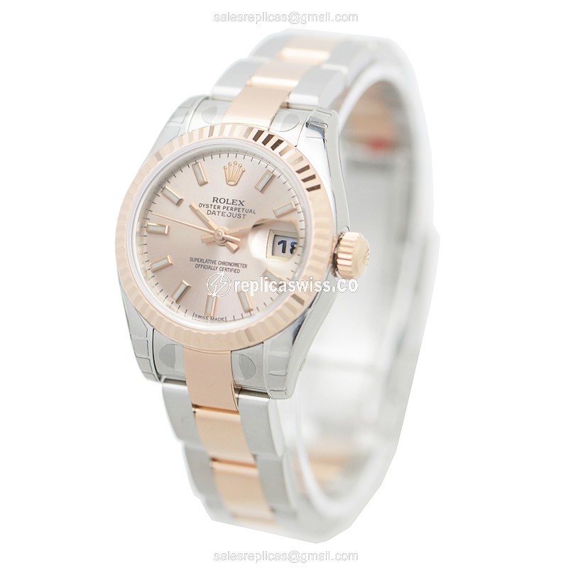 Rolex Datejust Replica - Automatic - 18kt Rose Gold & Steel Case - Pink Dial - View 3