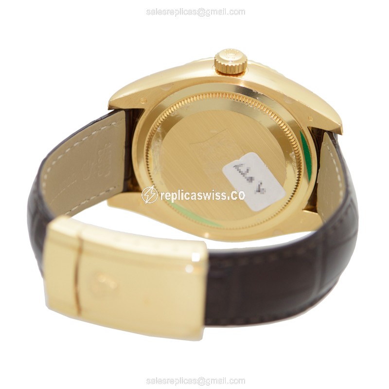 Rolex Sky-Dweller Replica - Automatic - 18kt Yellow Gold Case - Silver Dial - Brown Alligator Strap - View 4