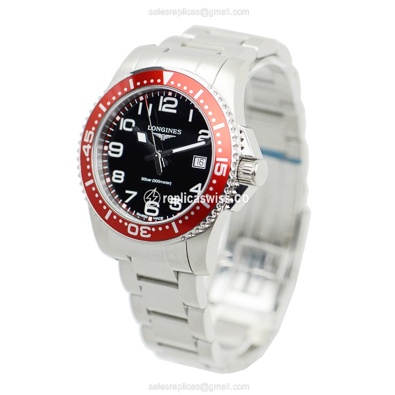 Longines CONQUEST Replica - Quartz - Black Dial, Steel Case - Silver Strap - View 3