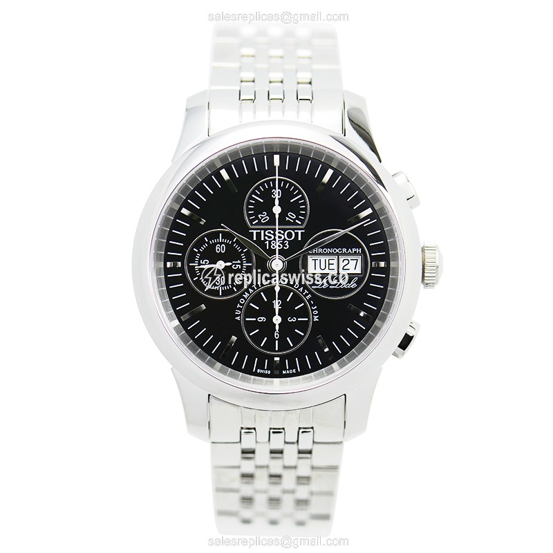 Automatic Tissot T41.1.387.51 LE LOCLE - Steel Case - Black Dial - Silver Strap - View 2