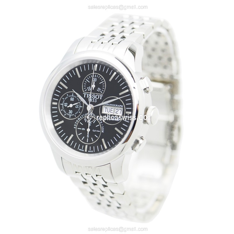 Automatic Tissot T41.1.387.51 LE LOCLE - Steel Case - Black Dial - Silver Strap - View 3