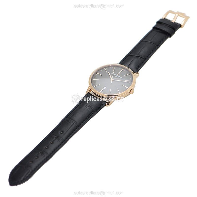 Vacheron Constantin 85180/000R-9166 Replica - Automatic - 18kt Rose Gold - Dark Grey Dial - Black Alligator Strap - View 2