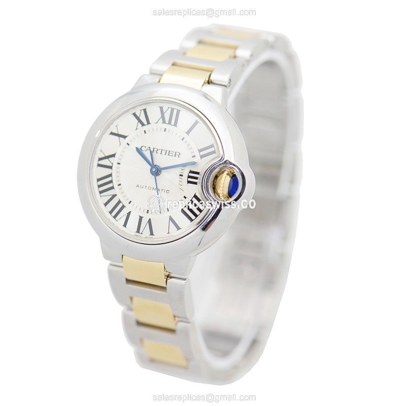 Cartier Ballon Bleu Replica - Automatic - Silver Dial - 18kt Gold Strap - View 3