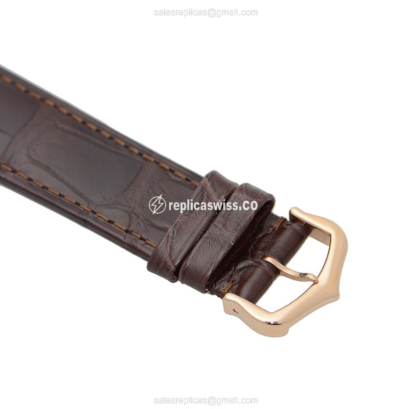 Cartier Ballon Bleu Replica - Automatic - 18kt Rose Gold - White Dial - Brown Alligator Buckle - View 4