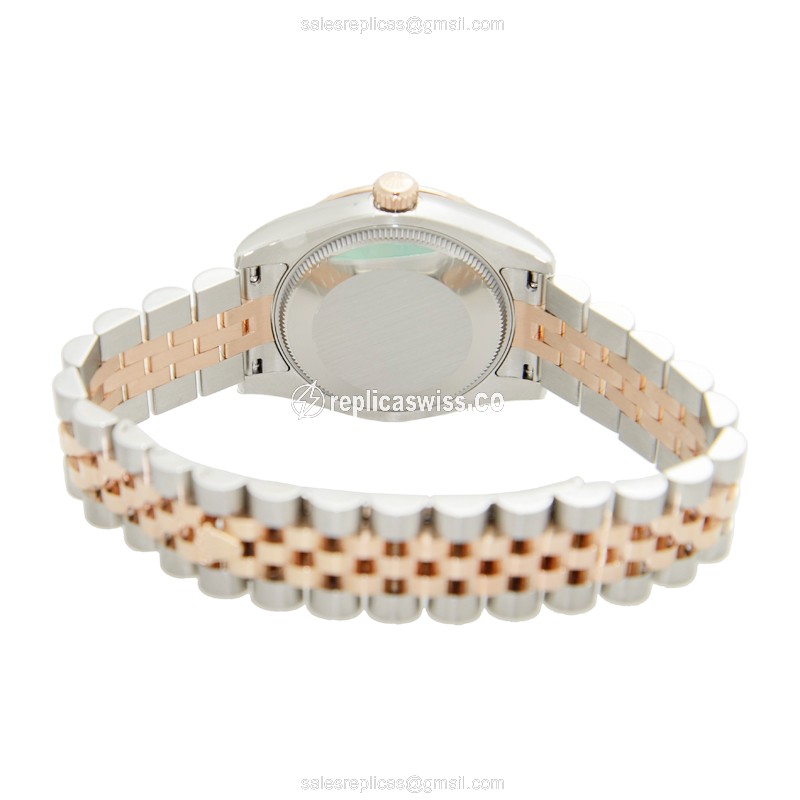 Rolex Datejust Replica - Automatic - 18kt Rose Gold & Steel Case - White Dial, Silver Clasp & Strap - View 4