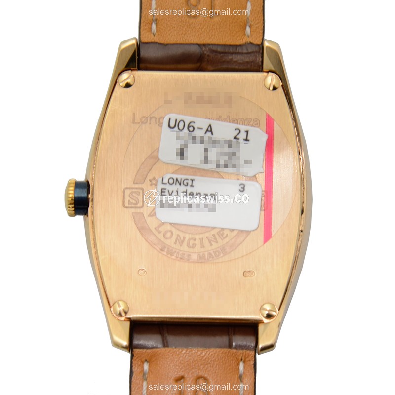 Longines EVIDENZA Replica - 18kt Rose Gold - Automatic - White Dial, Alligator Brown Buckle - View 3