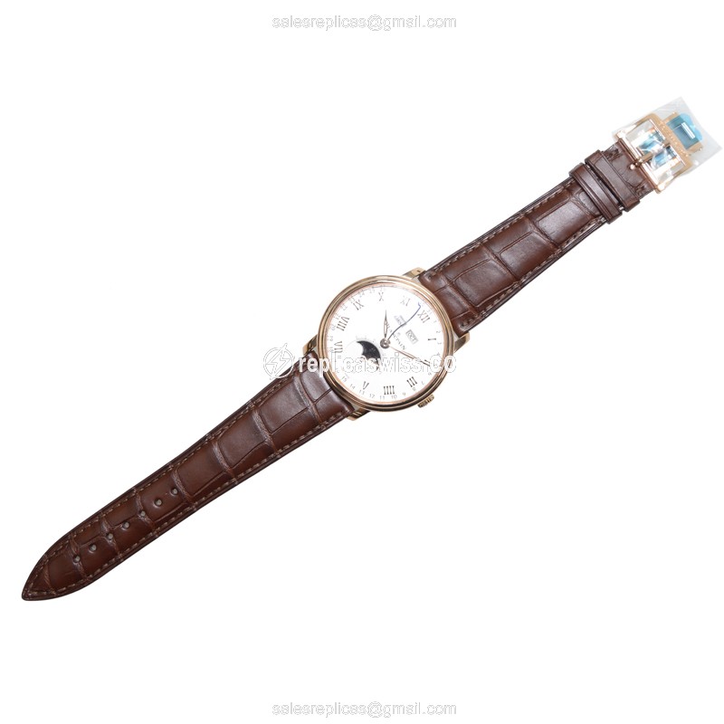 Blancpain Villeret Replica - Automatic 18kt Rose Gold - White Dial - Brown Alligator Strap - View 2