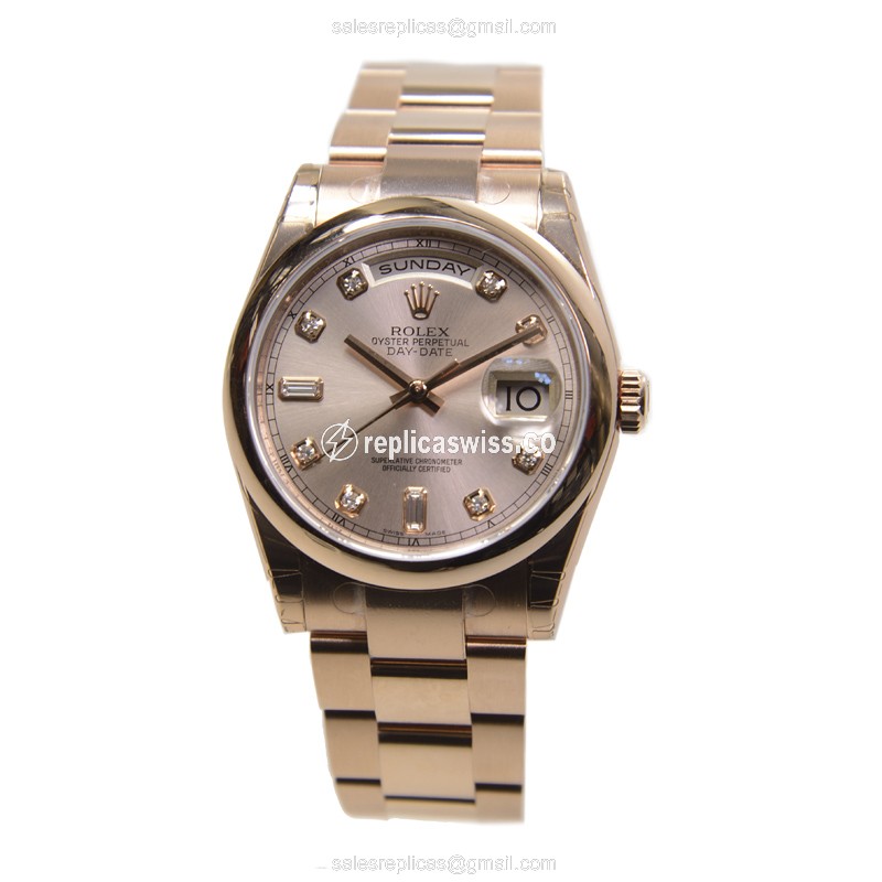 Rolex DAY-DATE Replica - Automatic - 18kt Rose Gold & Steel Case - Pink Dial - View 2