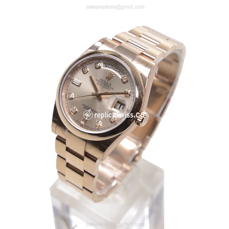 Rolex DAY-DATE Replica - Automatic - 18kt Rose Gold & Steel Case - Pink Dial - View 3