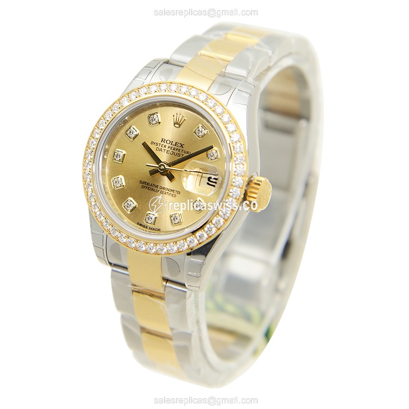 Rolex Lady Datejust Replica - Automatic | Gold Dial | Gold Clasp | Gold Strap - View 3