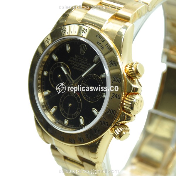 Rolex Daytona Replica - 18kt Gold Case - Black Dial - Automatic Movement - View 3