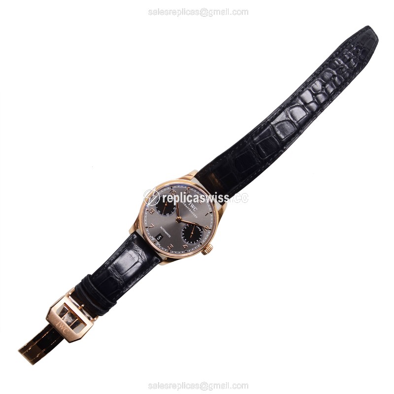 IWC Portuguese Replica - Automatic 18kt Rose Gold - Dark Grey Dial - Black Alligator Strap - View 2