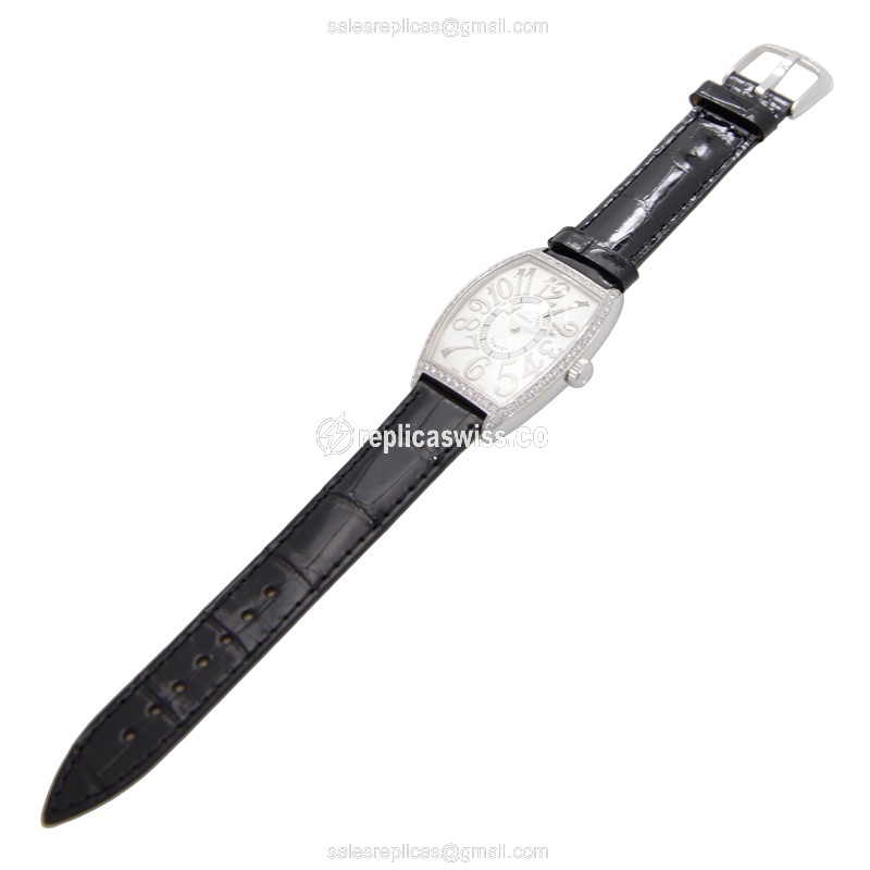 Franck Muller 2852 QZ REL D 1R AC Curvex Quartz - Diamond Case - Silver Dial - Black Alligator Buckle - View 2