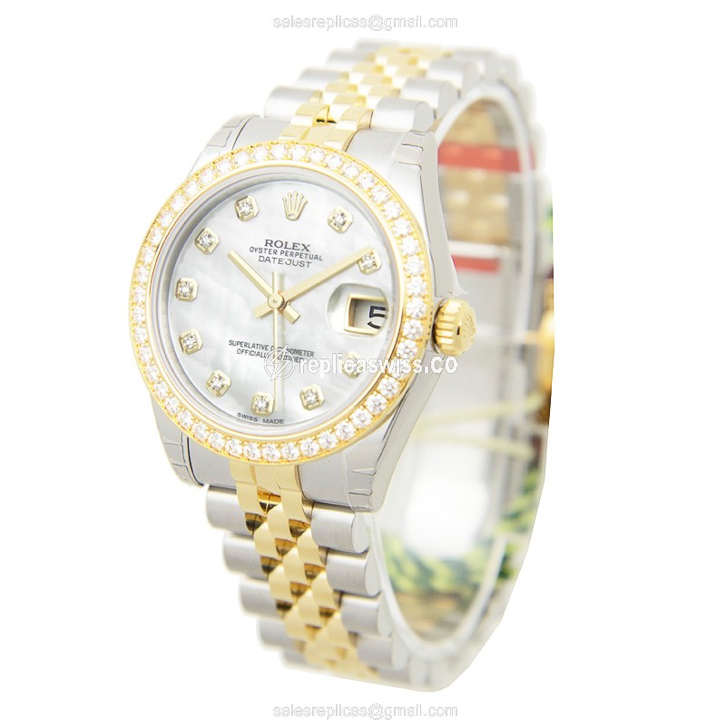 Rolex Lady Datejust Replica - Automatic - 18kt Gold & Diamond - Silver Dial - View 3
