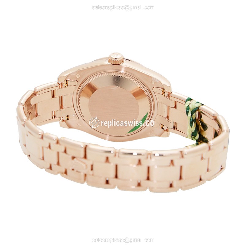 Rolex Lady Datejust Replica - Automatic - 18kt Rose Gold - Black Dial - Gold Strap - View 4