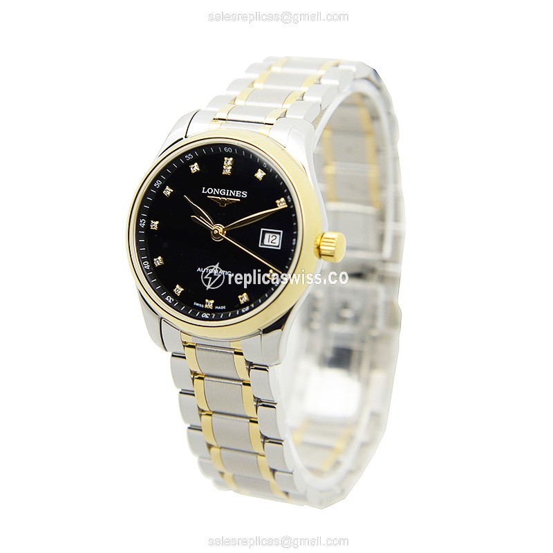Rolex L2.257.5.57.7 Replica - Automatic - Gold & Steel Case - Black Dial on Silver Strap - View 3