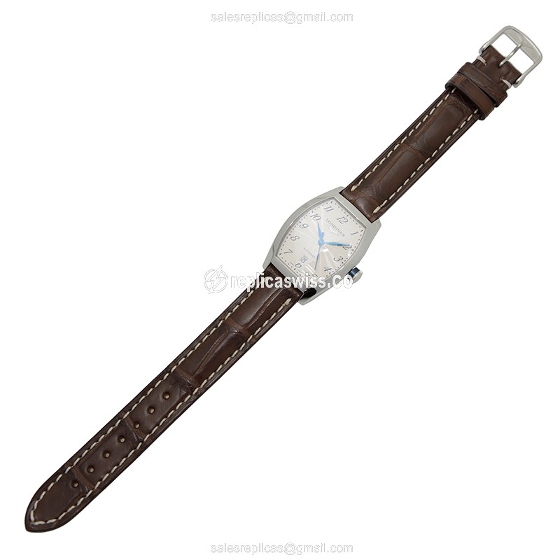 Longines EVIDENZA Replica - Automatic - Stainless Steel - White Dial, Alligator Brown Strap - View 2