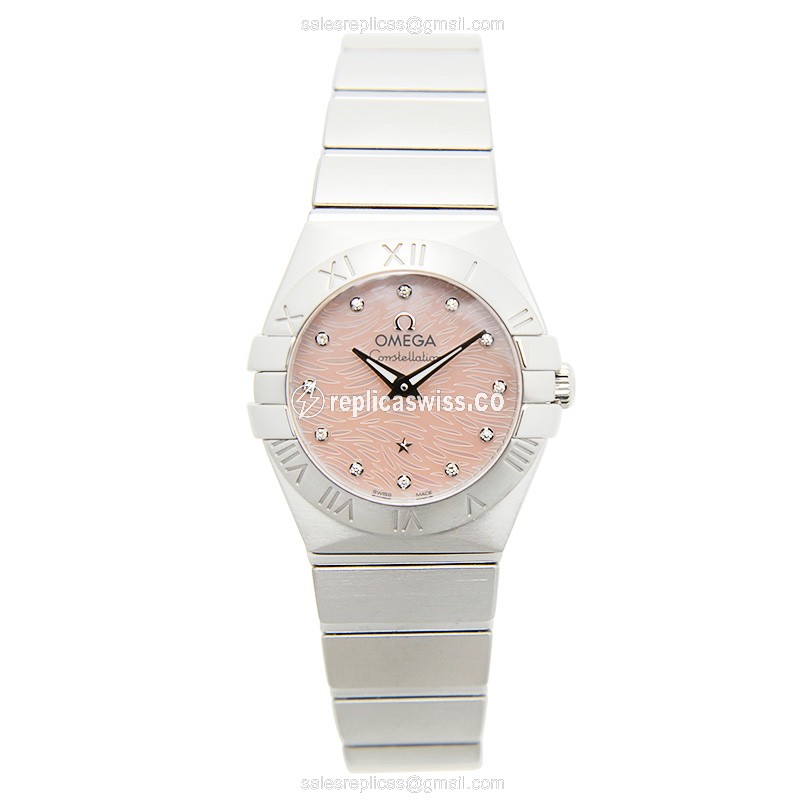 Omega Constellation Quartz Replica - Pink Dial - Steel Case - Silver Strap - View 2