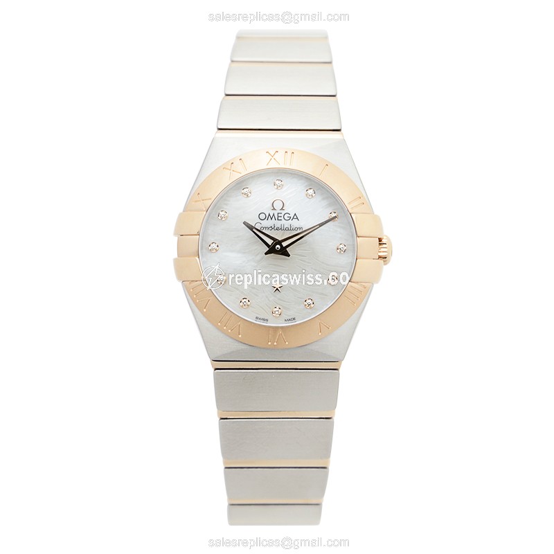 Omega Constellation Replica - Quartz | 18kt Rose Gold | Steel Case | White Dial | Silver Strap - View 2