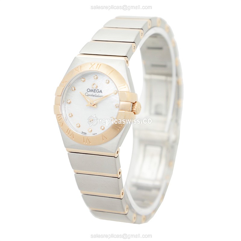 Omega Constellation Replica - Quartz | 18kt Rose Gold | Steel Case | White Dial | Silver Strap - View 3