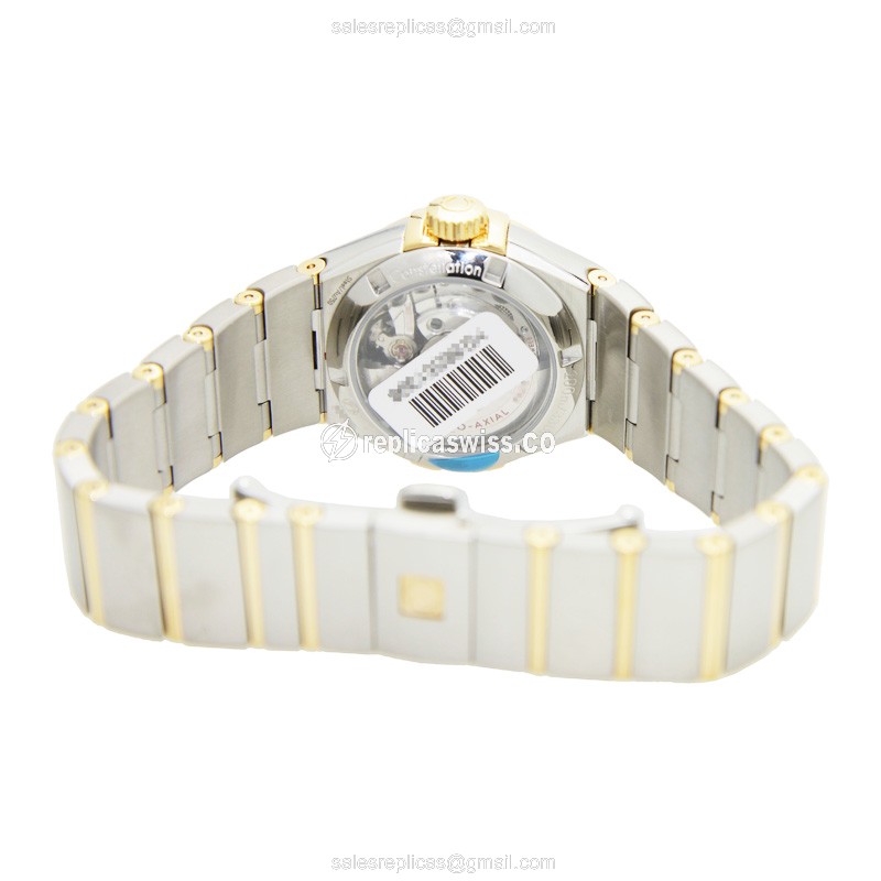 Omega Constellation Replica - 18kt Gold & Diamond - Automatic - Pink Dial, Silver Clasp & Strap - View 4