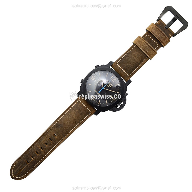 Panerai PAM00580 Replica - Automatic - Ceramic Case - Black Dial - Brown Cowhide Strap - View 2