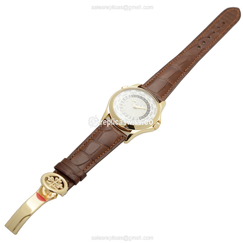 Patek Philippe 5130J-001 Replica - Automatic - 18kt Yellow Gold - White Dial - Brown Alligator Strap - View 2