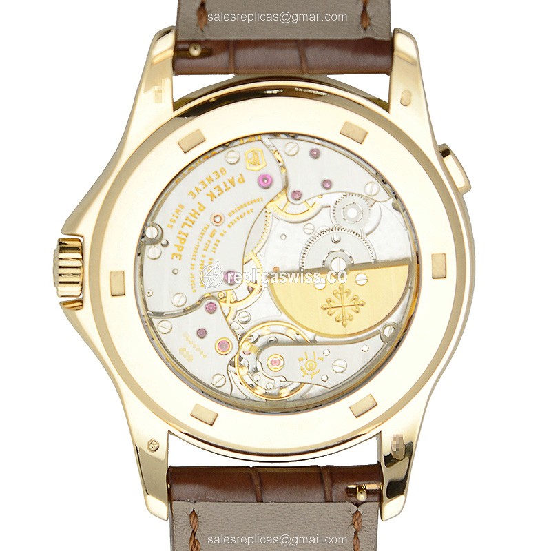 Patek Philippe 5130J-001 Replica - Automatic - 18kt Yellow Gold - White Dial - Brown Alligator Strap - View 3
