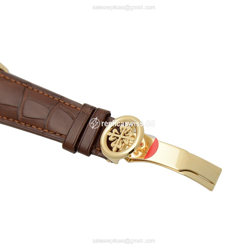 Patek Philippe 5130J-001 Replica - Automatic - 18kt Yellow Gold - White Dial - Brown Alligator Strap - View 4