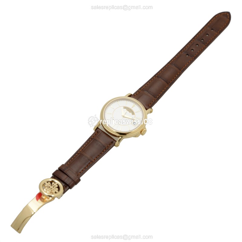 Patek Philippe 5153J-001 Replica - Automatic - 18kt Yellow Gold - White Dial - Brown Alligator Strap - View 2