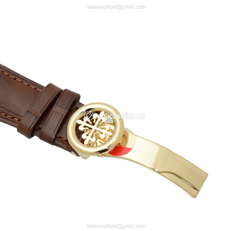 Patek Philippe 5153J-001 Replica - Automatic - 18kt Yellow Gold - White Dial - Brown Alligator Strap - View 4